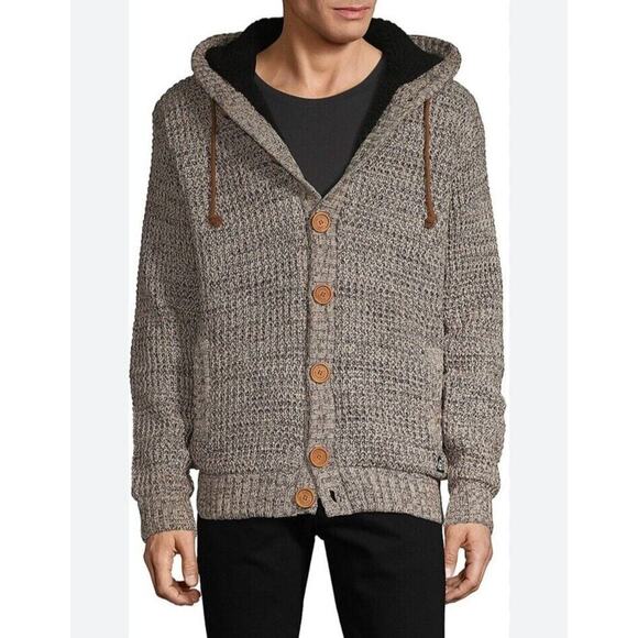 American Stitch Hooded Cardigan Men's Size M Waffle Knit Button Up Fleece Lined - Picture 1 of 15